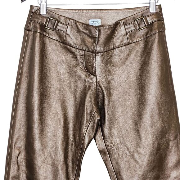 Cache Vintage 90s Leather Low Rise Bootcut Pants Y2K Metallic Bronze 6 NWT - Picture 2 of 9